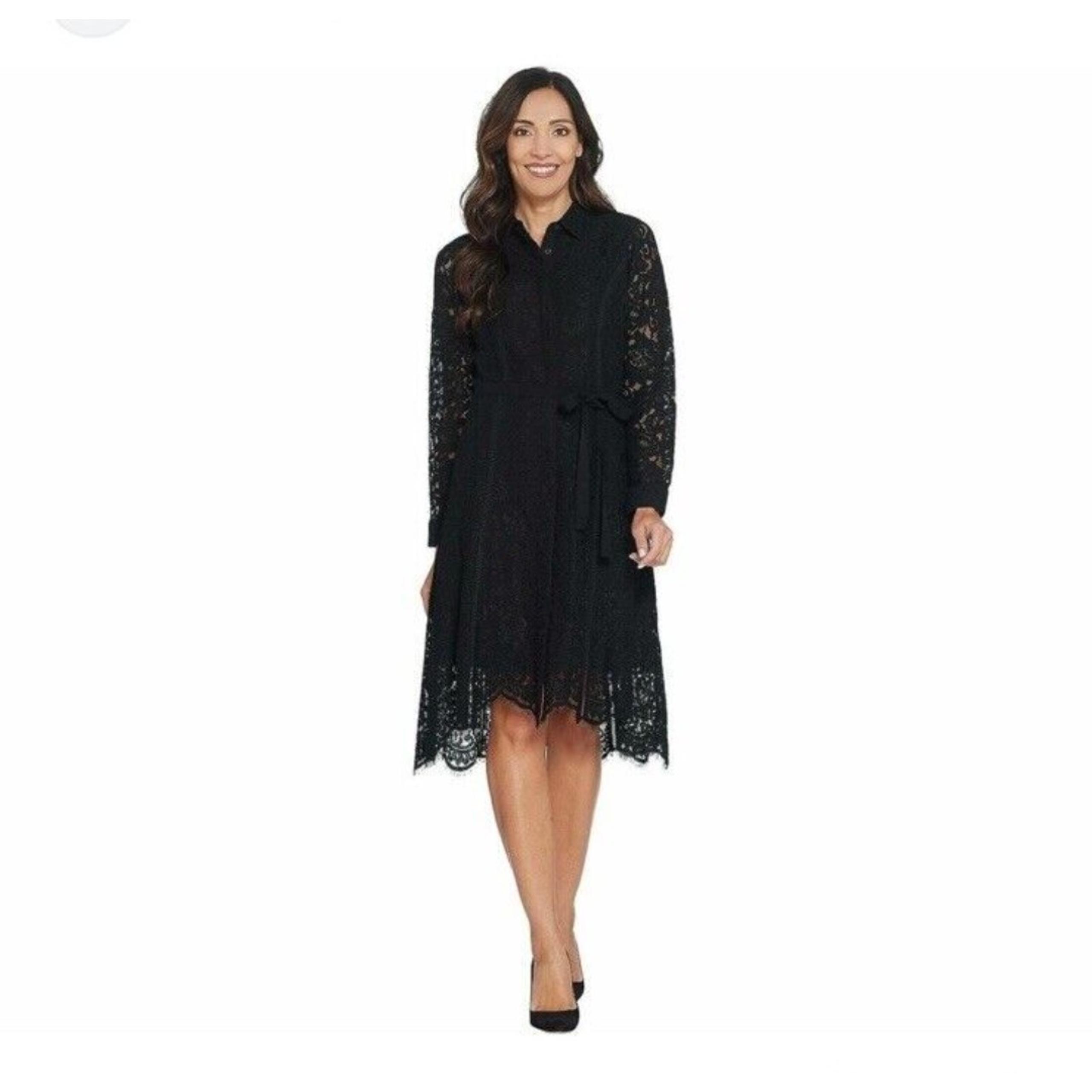Isaac Mizrahi Women's Special Edition Lace Dress Button Down Black Size 16 NWT’s