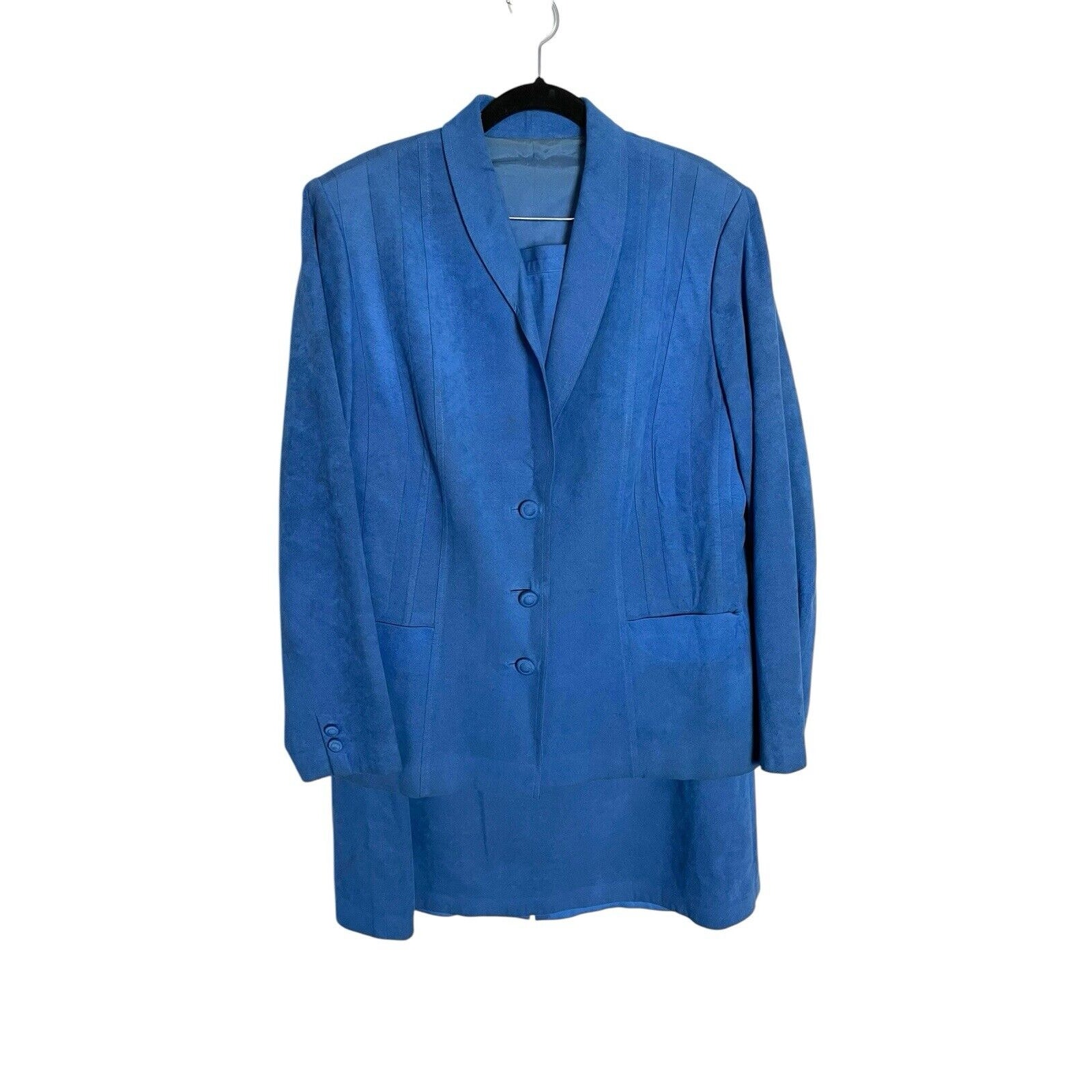 Vintage 80s Ultrasuede Blue Skirt Suit Matching Jacket Set Soft
