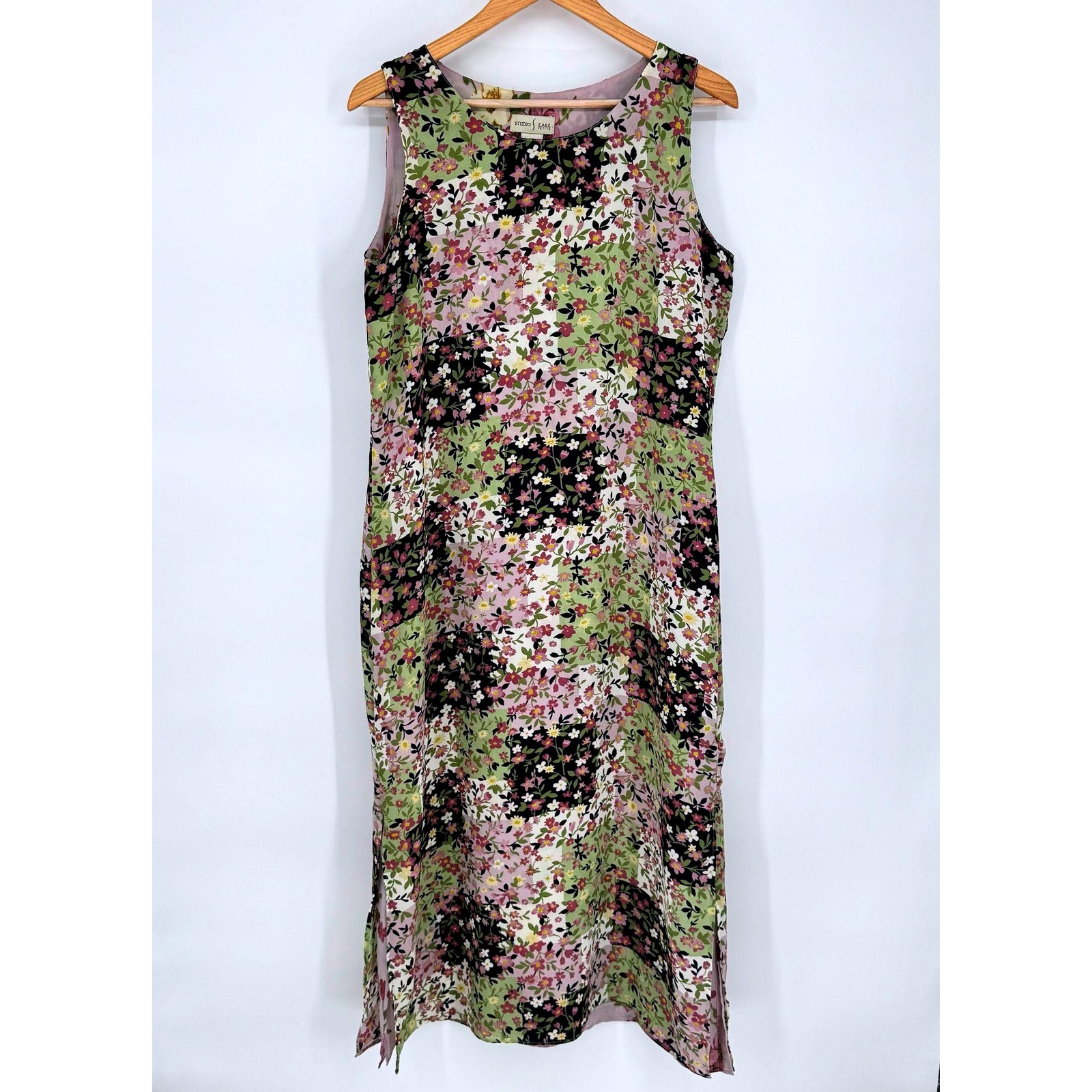 Studio Ease VTG Floral Sleeveless Midi Dress Sz 12P Cottage Whimsical Patchwork