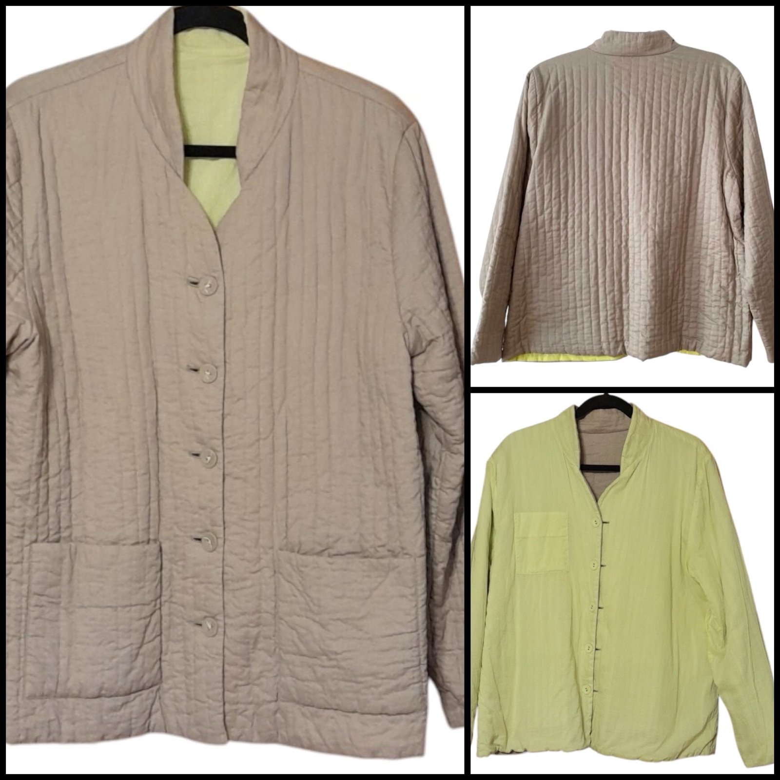 Eileen Fisher Reversible Quilted Pumce Mandarin Collar Boxy Langenlook Jacket M