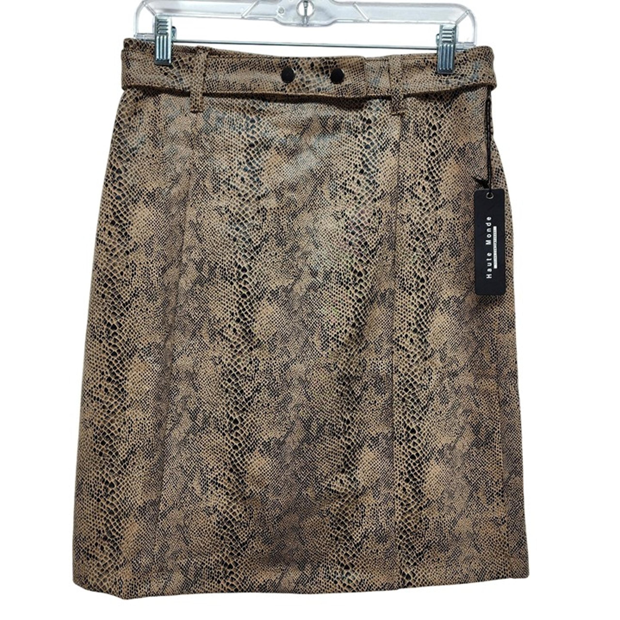 Haute Monde Womens Snake Print Faux Suede Mini Skirt Belt Loops Size L