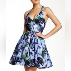 Amanda Uprichard Blue Tropical Silk Halter Dress | Size M