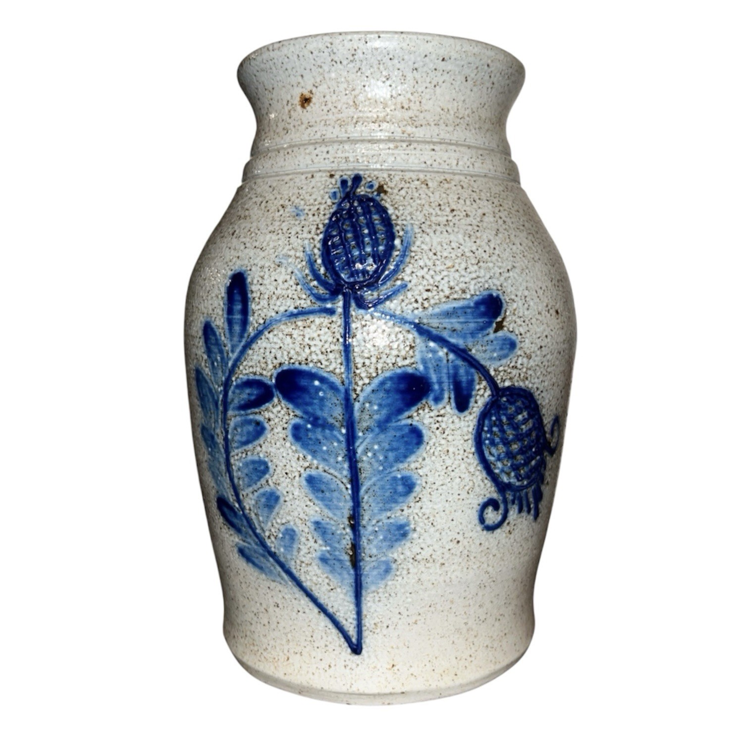 Eldreth Pottery 1989 Blue Floral Salt Glaze Vase EUC