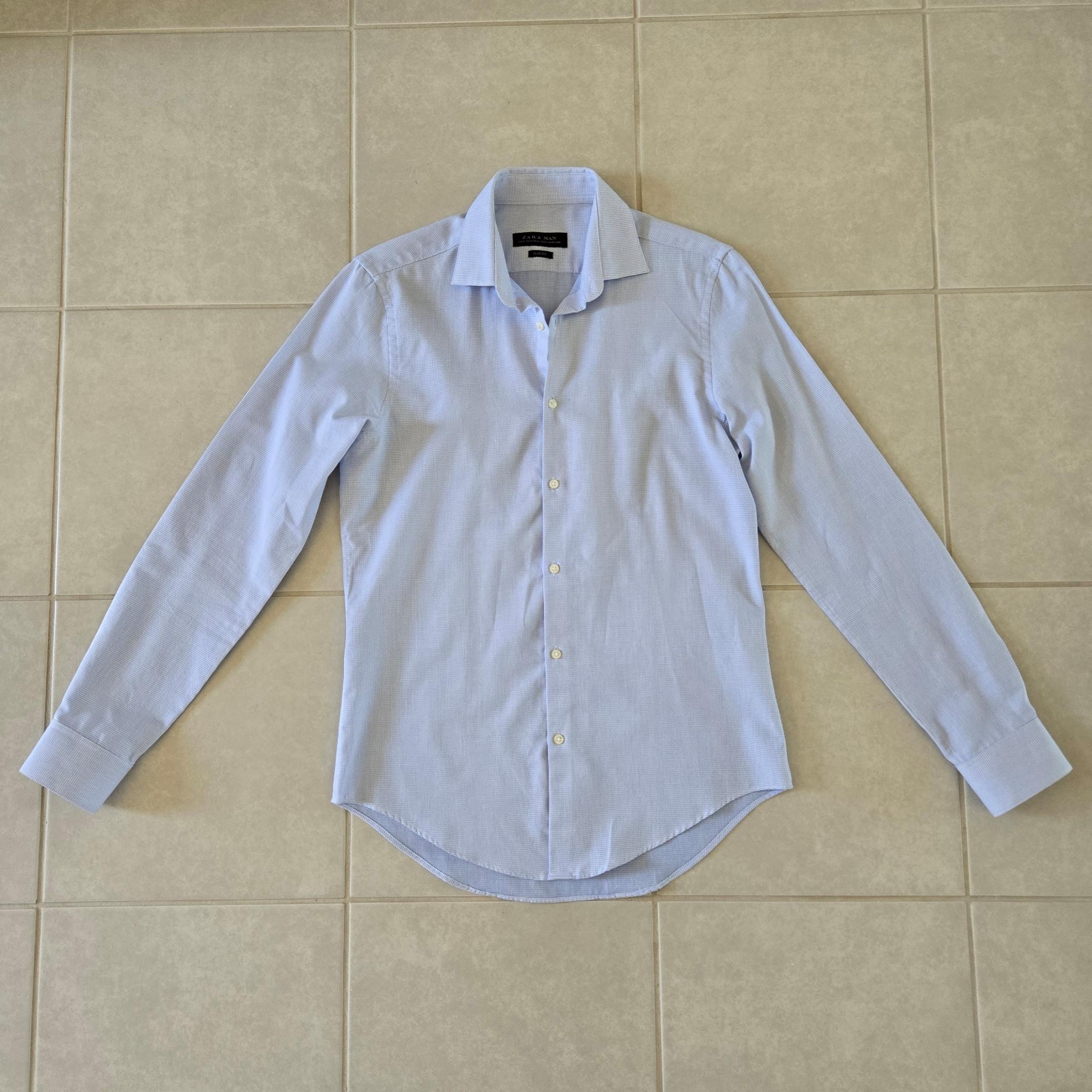 Mens Shirt Button-up Slim Fit Long Sleeve Dress Shirt Medium Light Blue - ZARA