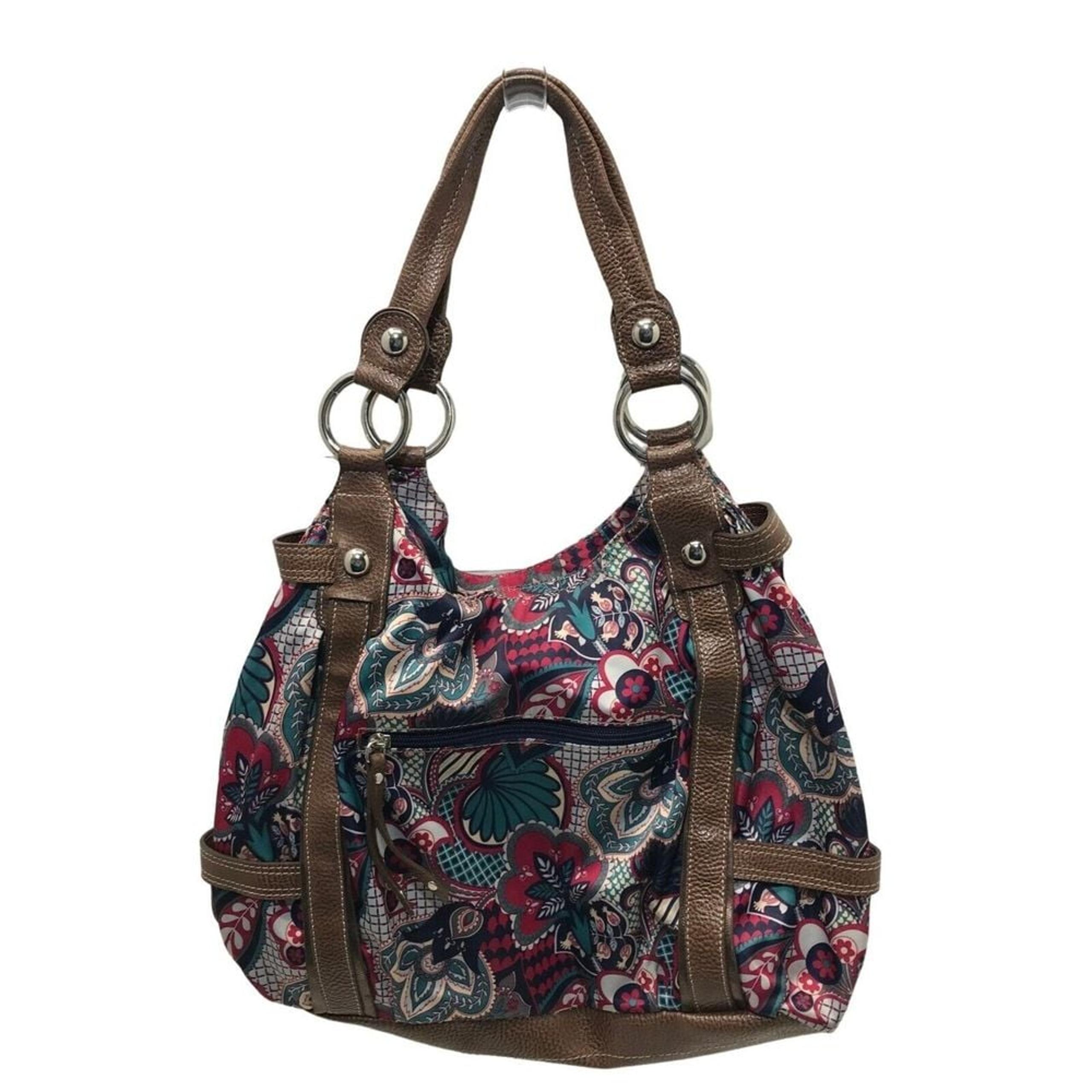 Genna De Rossi floral leaves shoulder bag purse large faux leather accents