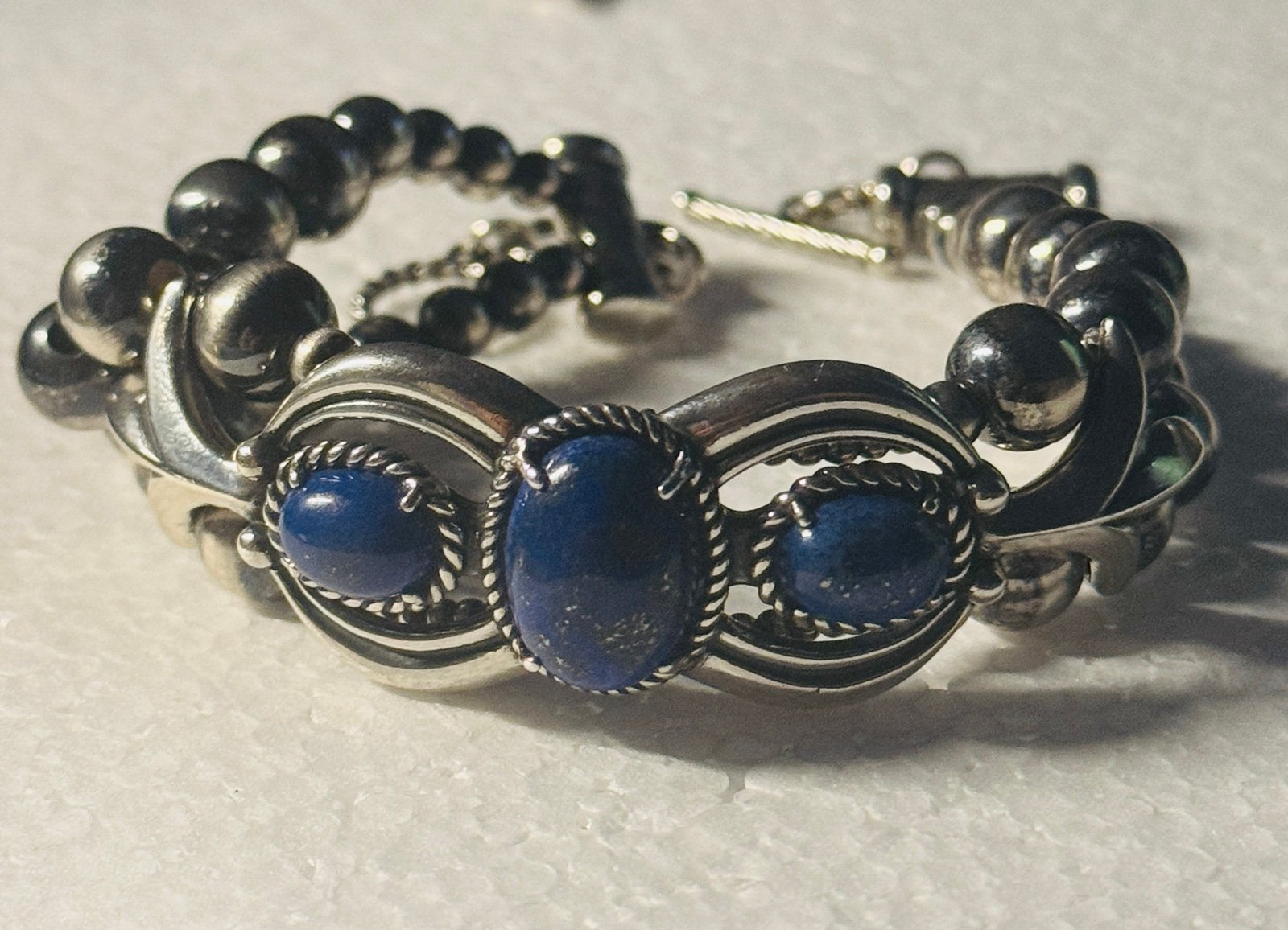 Vintage Carolyn Pollack Sterling Silver & Blue Lapis Toggle Bracelet 7.5. - 8.5”