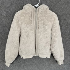 Athleta Ritual Mauve Faux Fur Zip Up Hoodie Womens Small Beige Jacket Athleisure