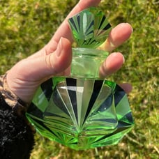 Green and Black Art Deco Empty Perfume Cut Glass Bottle