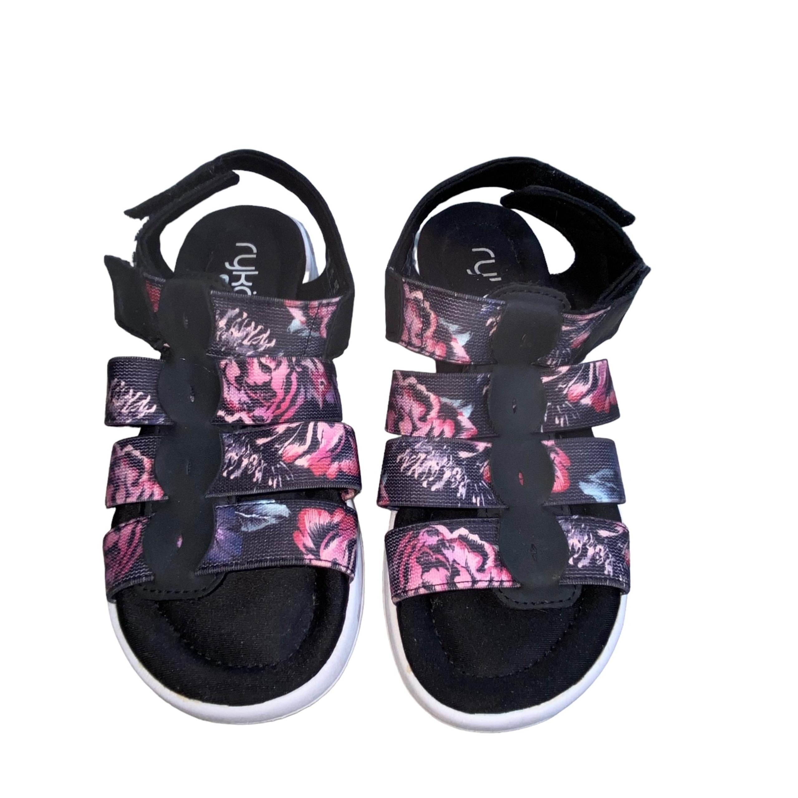 Sz 6 Ryka Aloha Women's Adjustable Multi-Strap Floral Pattern Wedge Sandals