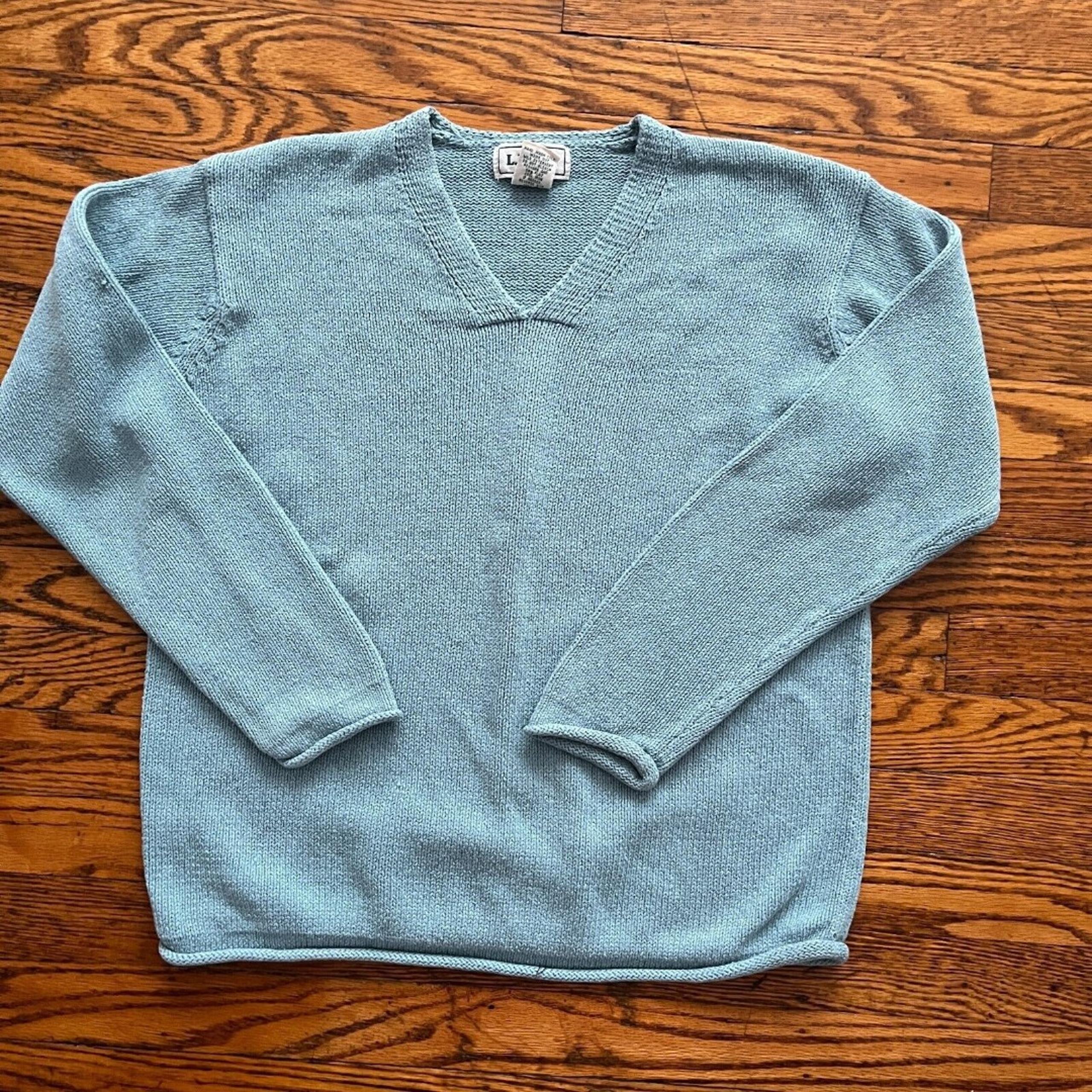 LL Bean Sweater Womens Small Baby Blue V-neck Silk Cotton Knit Cottage
