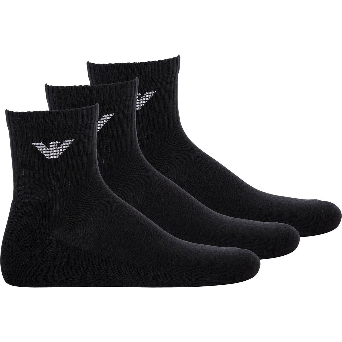Emporio Armani Mens Crew Socks Everyday Sports Cotton 3 Pack Black Nwt