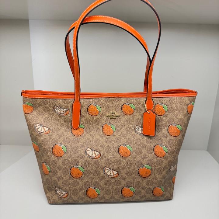 Coach CAL74 City Tote Bag In Signature Canvas With Orange Print