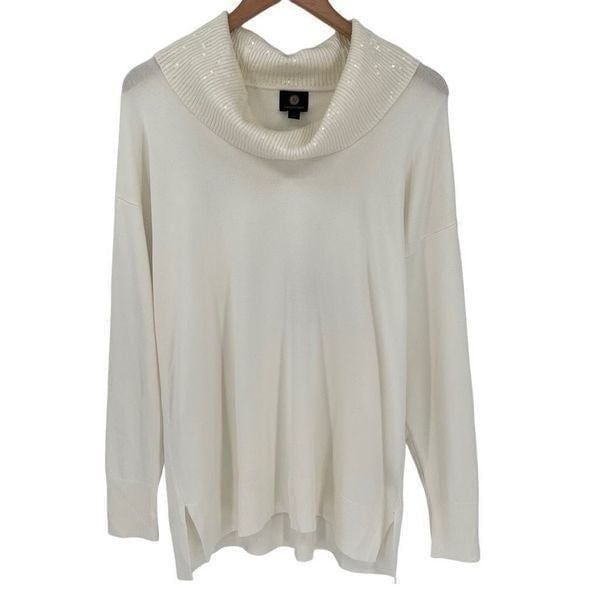JM Collection Sequin Cowl Neck Sweater Soft Neo Natural Ivory Women Small NWT