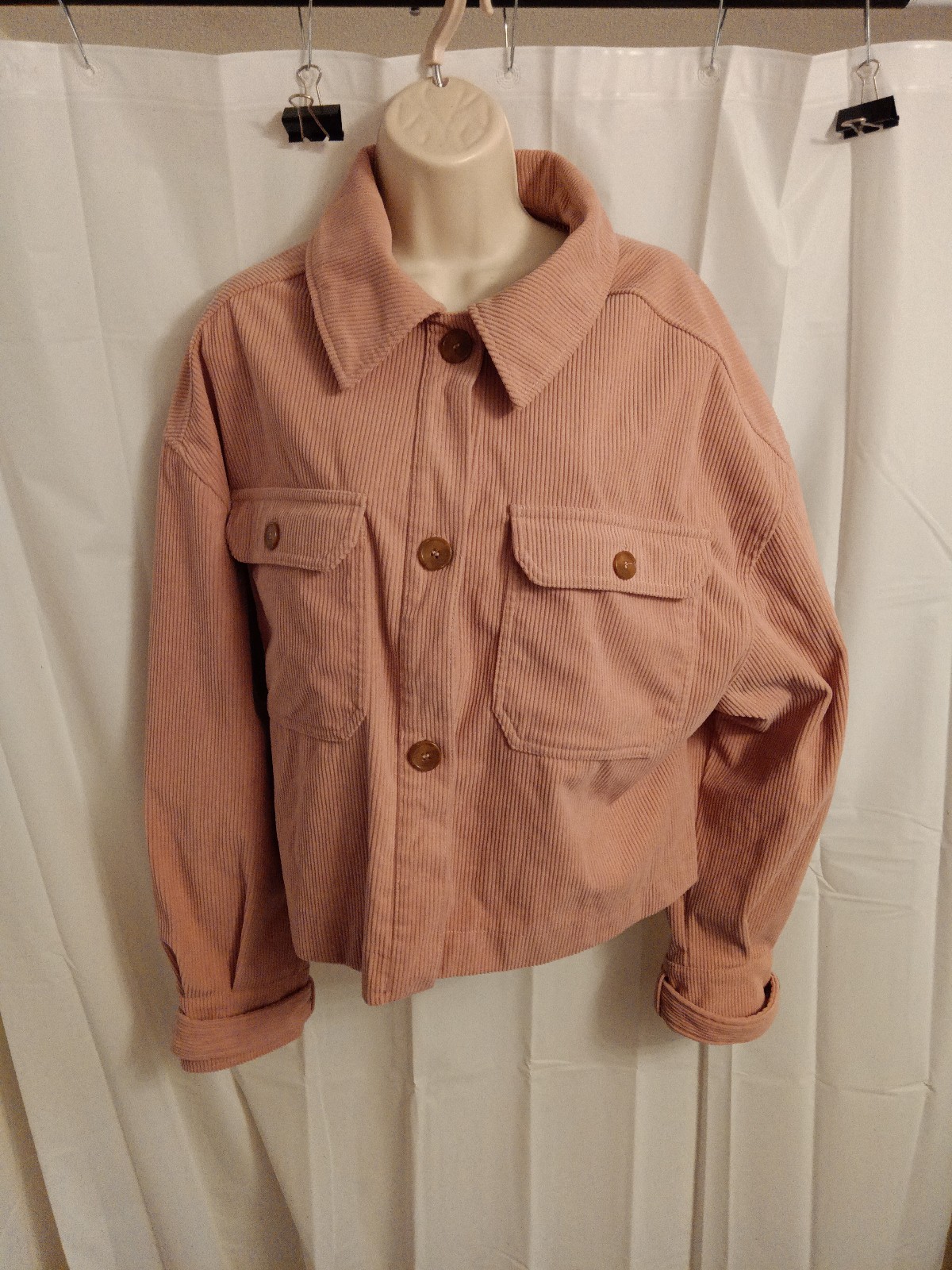 Avec Les Filles Relaxed Corduroy Cropped Shacket Size L, Pink
