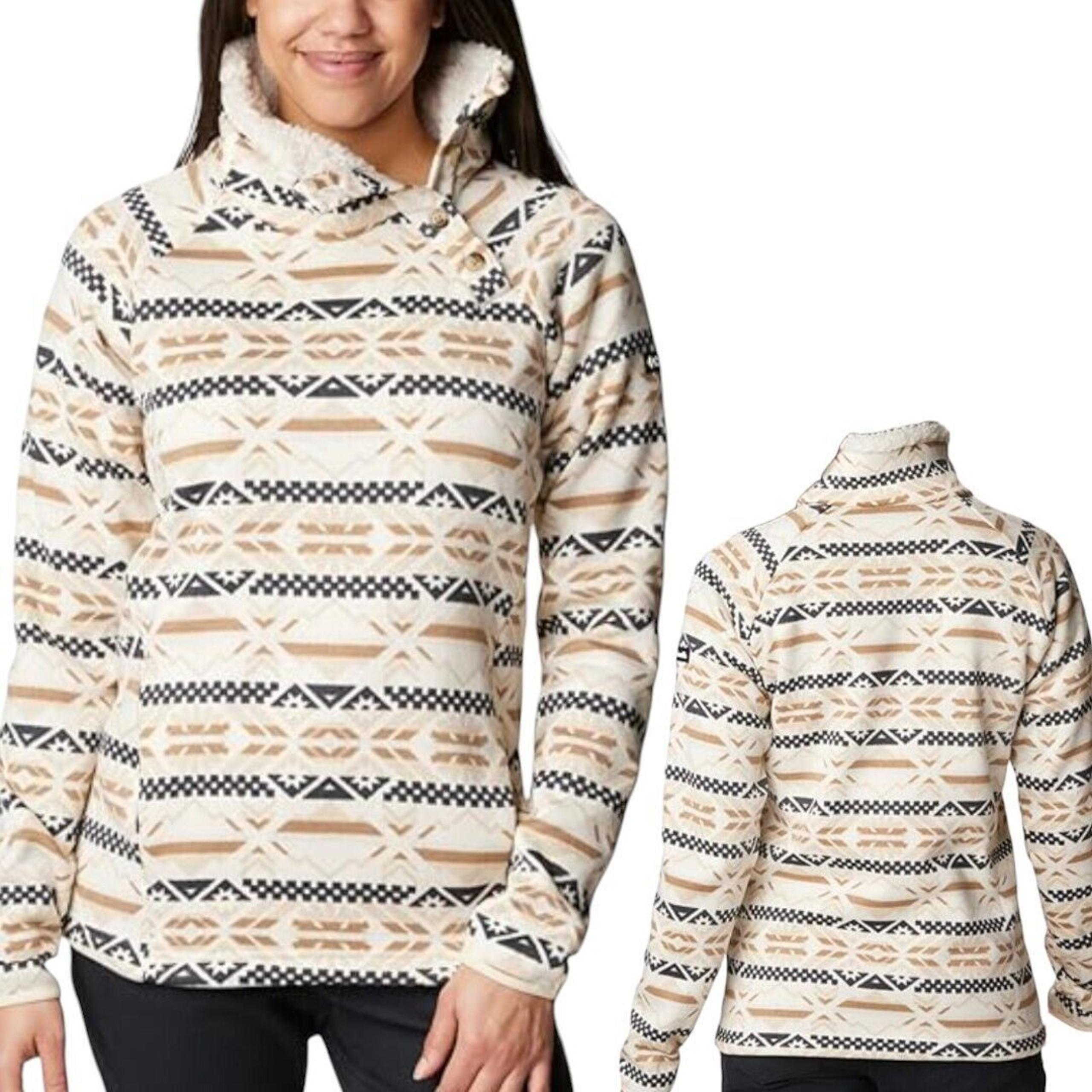 Columbia Women Graphic Aztec Sweater Weather Sherpa Hybrid Pullover Fleece Sz L