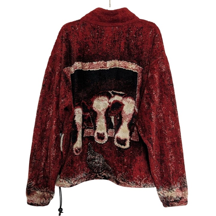 Vintage Outback Trading Co Fleece Cow Jacket Womens Size XL Red Barn Full Zip