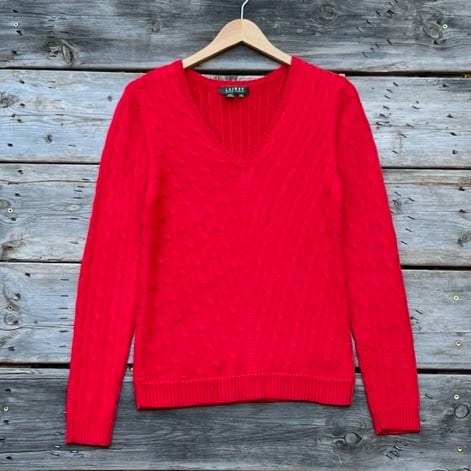 Lauren Ralph Lauren Bright Red Cable Knit Silk Sweater Women’s Size Medium