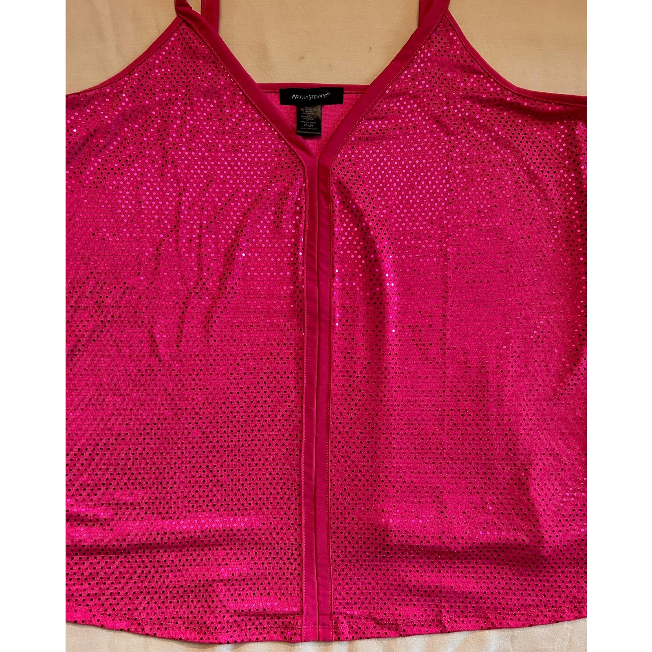 Ashley Stewart Womens Hot Pink Sequin Tank Size 22/24  Casual beachy, cruisewear