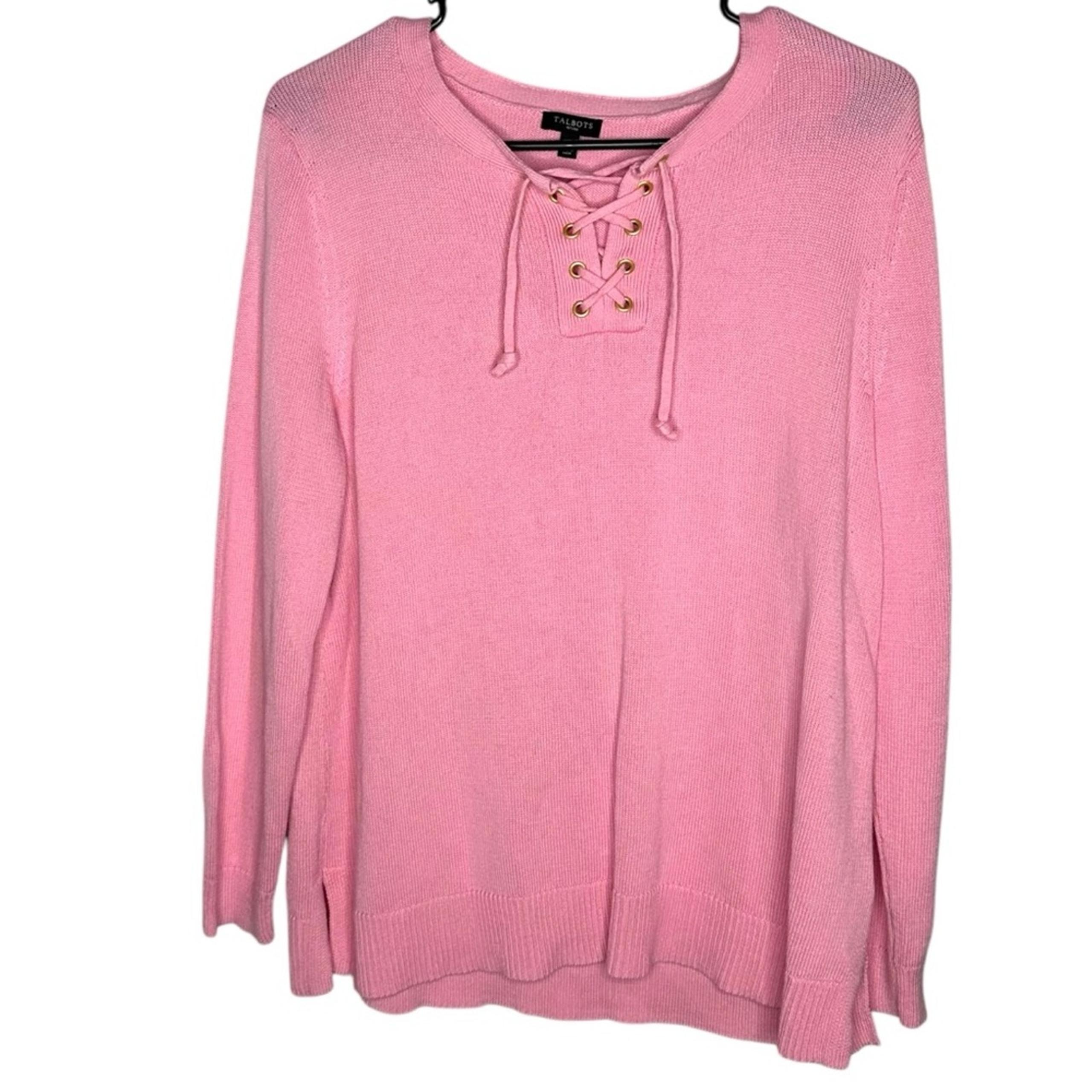 Talbots Petites Pink Lace-Up Sweater - Size Large, LP