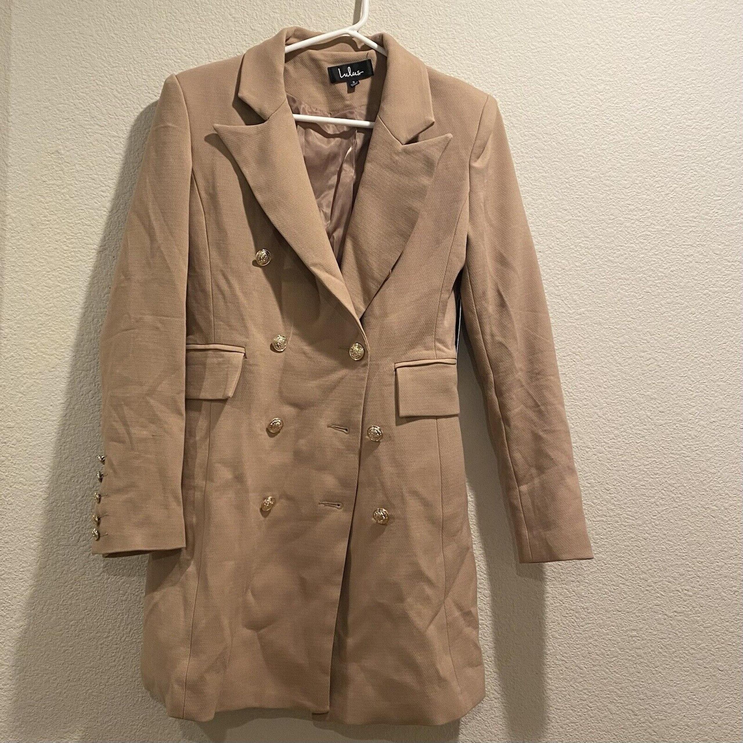 Lulus NWT Captain's Blog Tan Double Breasted Coat Size S