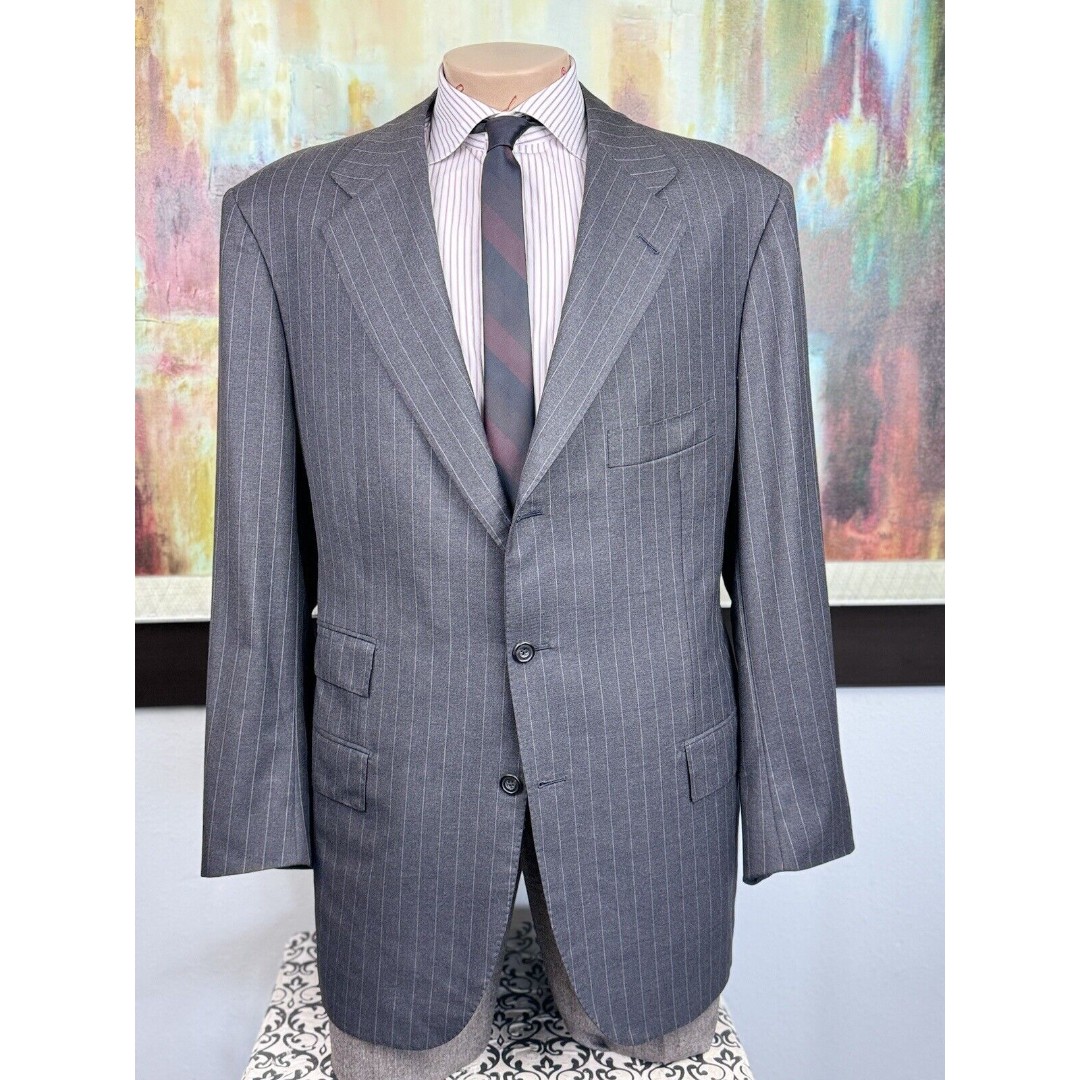 Kiton Mens Gray Pinstripe 3/2 Button Roll Blazer 46R Slim Fit MSRP 5246 Custom
