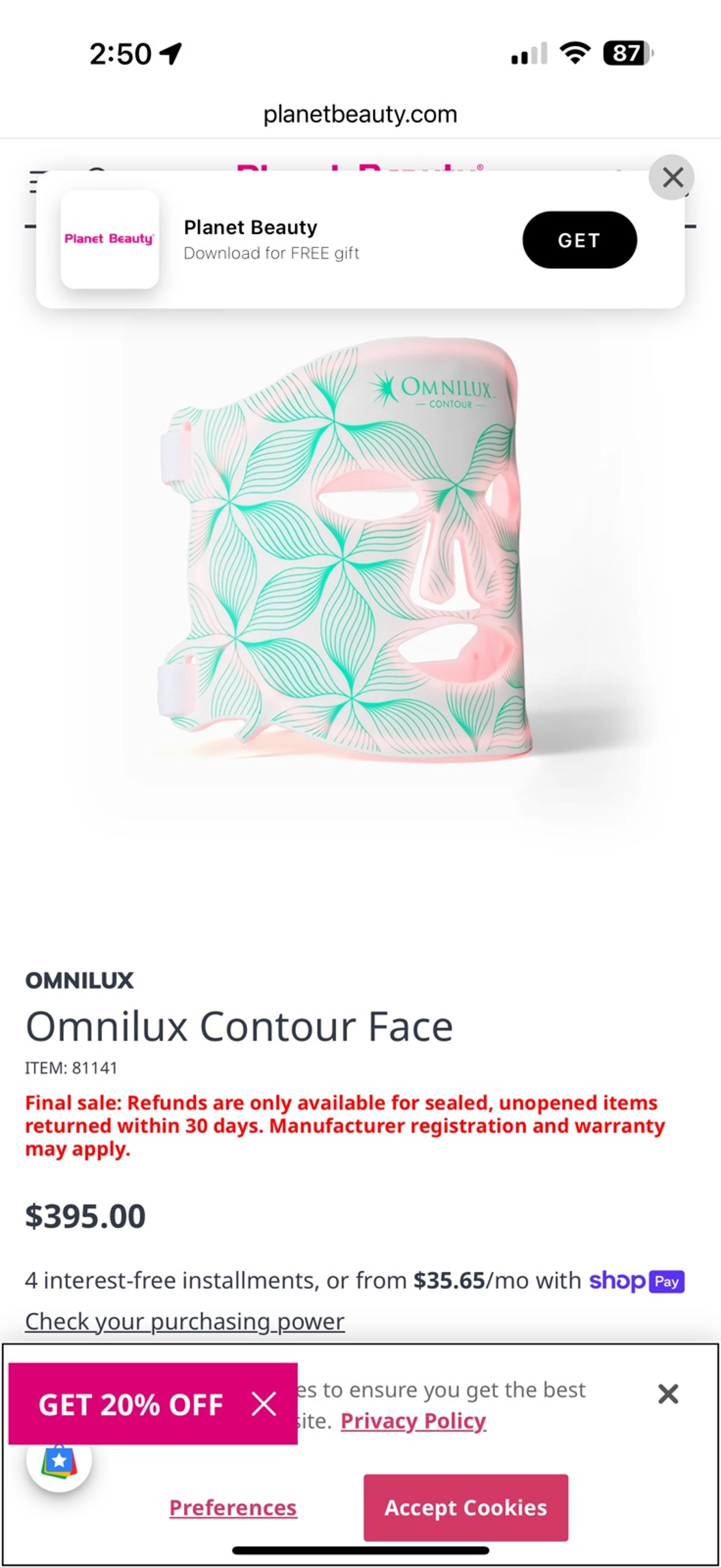 Omnilux Face and Neck Red light Facial Device