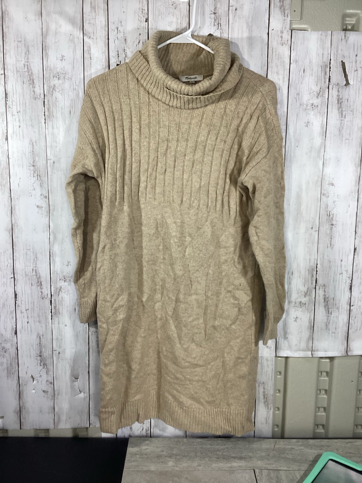 Madewell Wool Blend Mockneck Turtleneck Sweater Dress Beige Size small new
