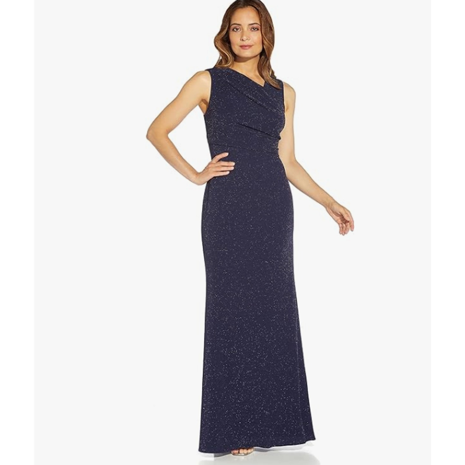 Adrianna Papell Asymmetrical Metallic Knit Gown | Size 2
