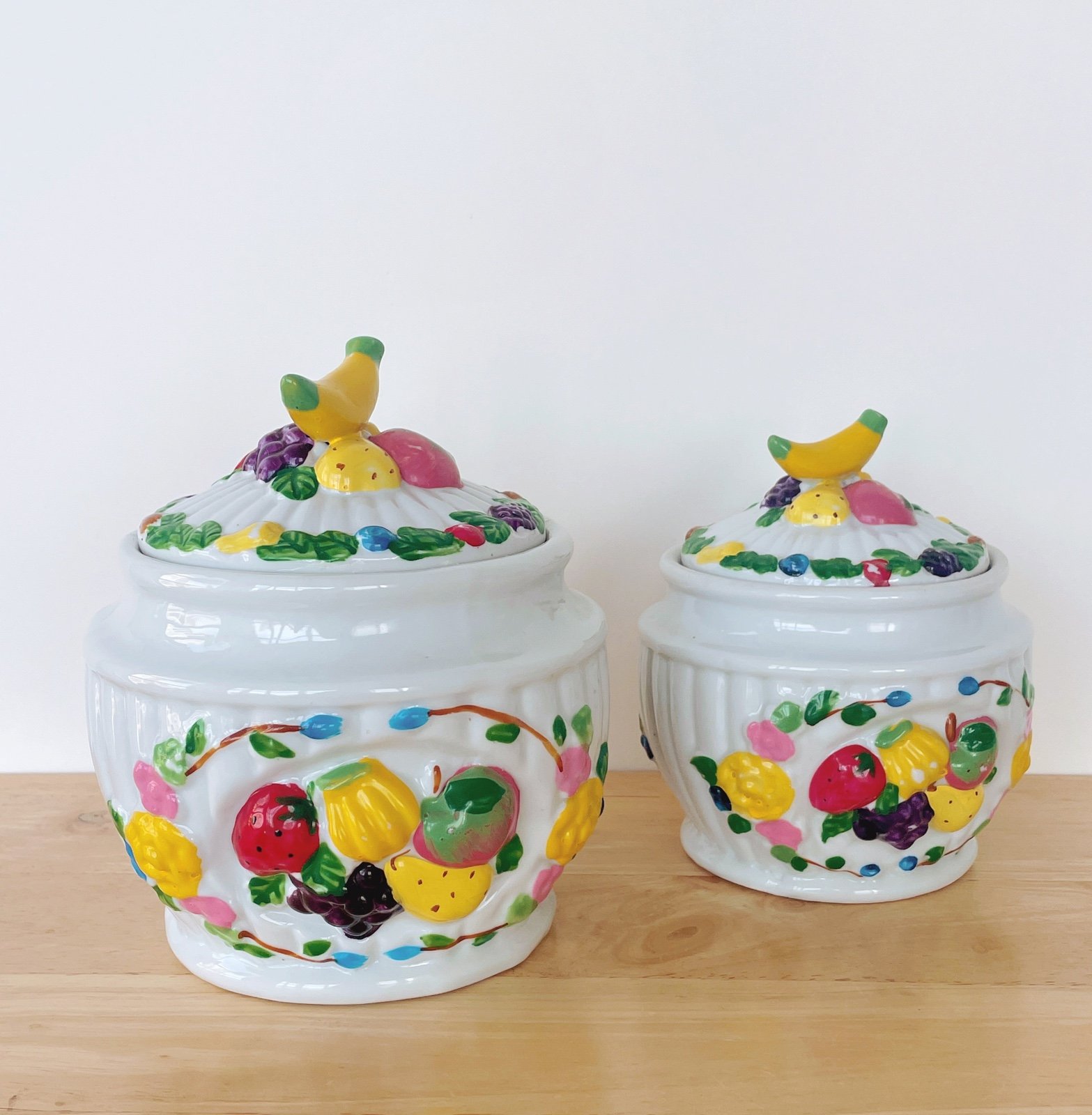 Vintage MCM Kitschy Ceramic Fruity Kitchen Canisters Set
