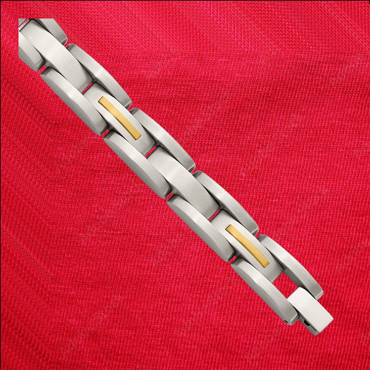 Stainless Steel with 14k Gold Accent Brushed 8 inch Link Bracelet