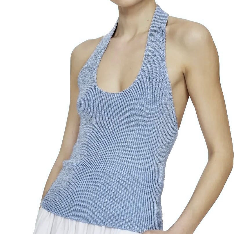 225 NEW VINCE BLUE KNIT HALTER TOP