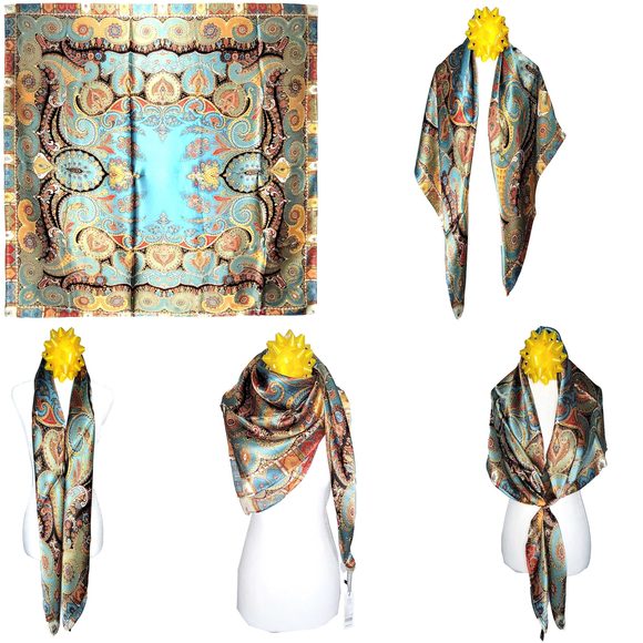NWT Genuine 100% Mulberry Silk Satin Scarf 42 x42 Large Square Shawl 59871