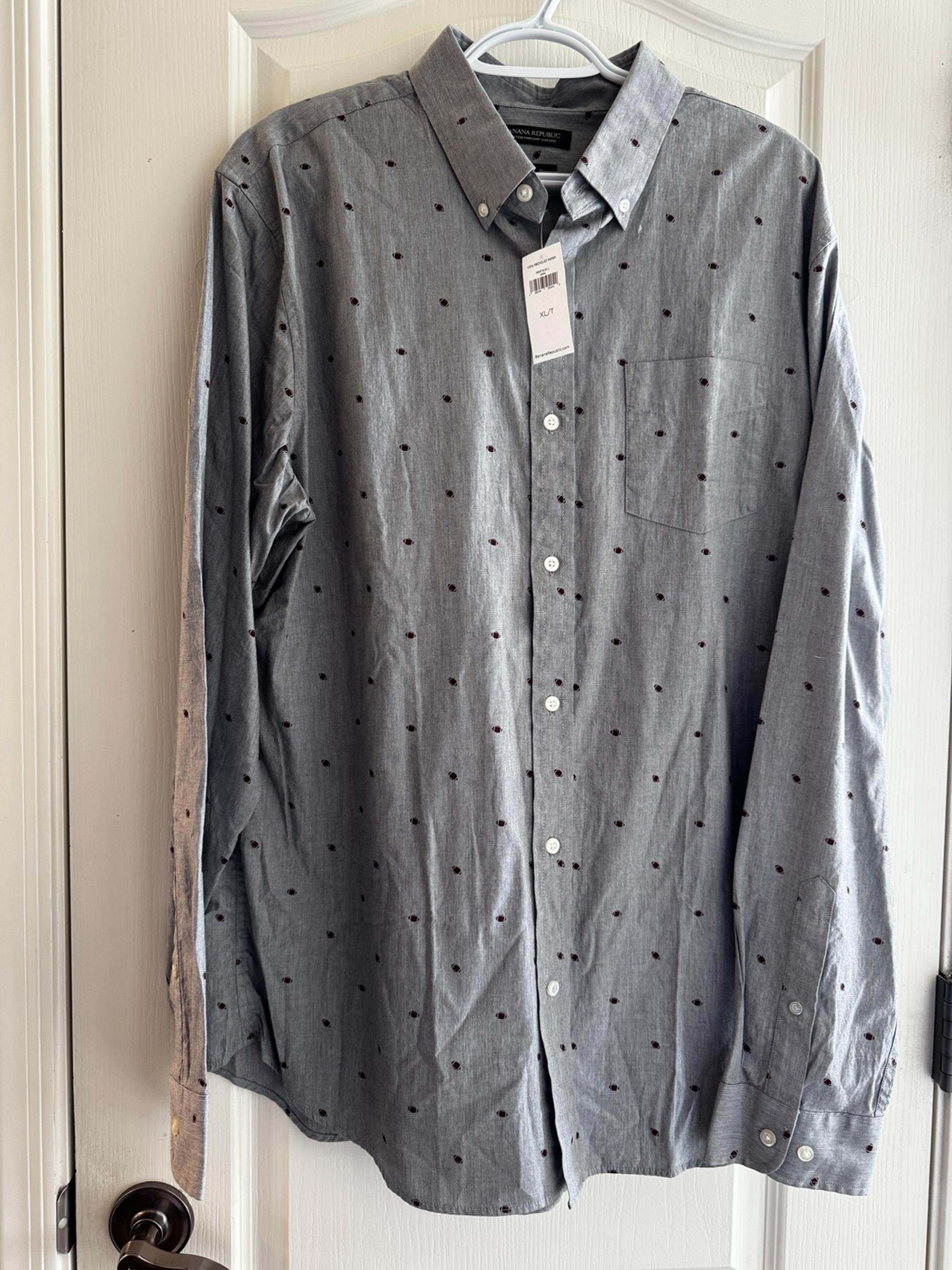 Banana Republic Shirt Mens XLT XL TALL Gray Football Button Casual Oxford NEW
