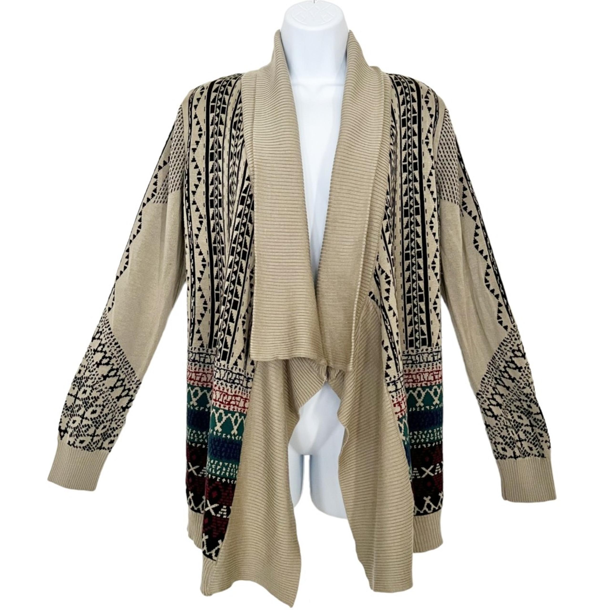 Anthropologie Staring At Stars Open Front Cardigan Sweater Tan Multi Sz M