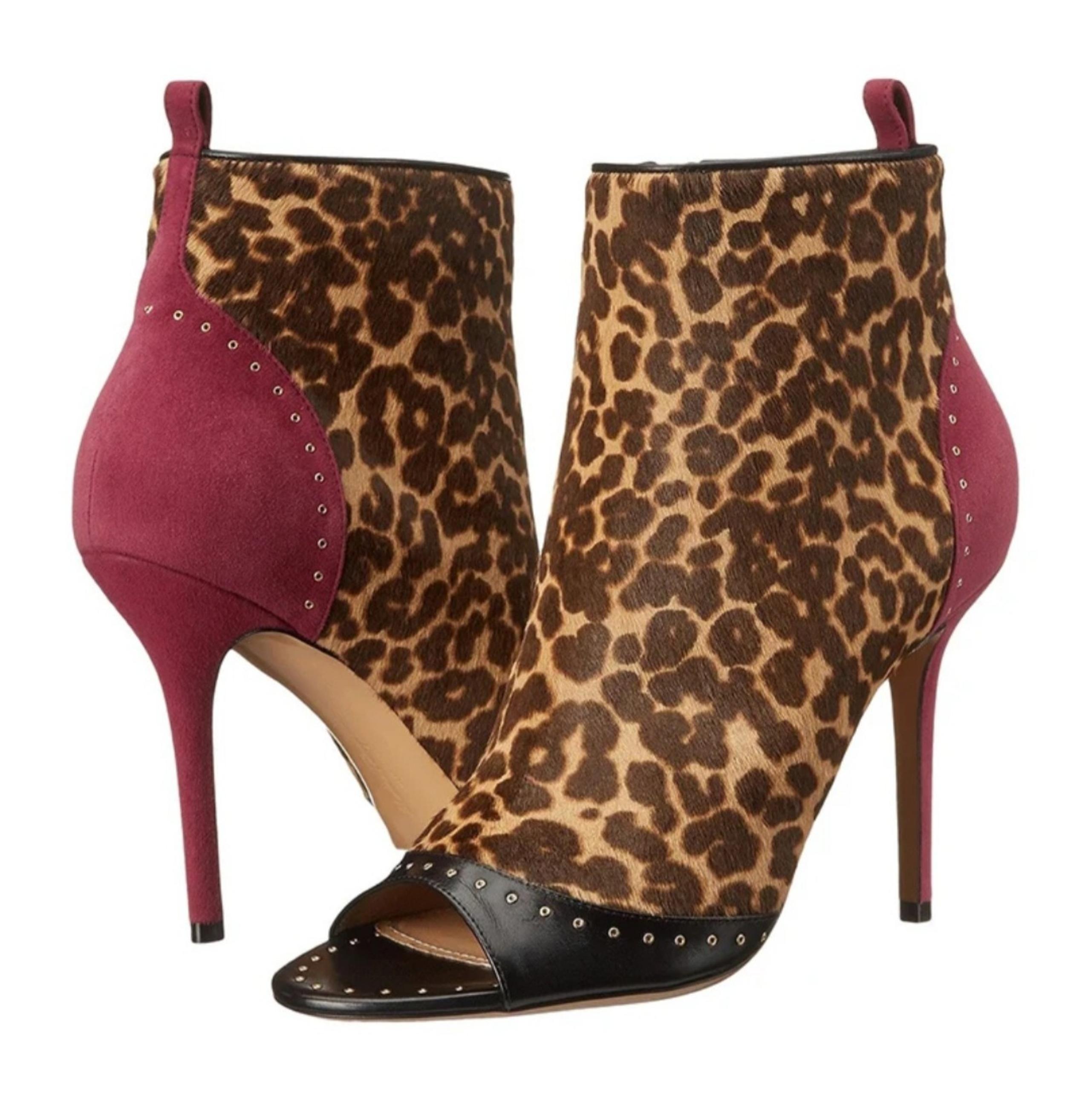 Salvatore Ferragamo Leopard Print and Black Stiletto Ankle Boots Size 7B