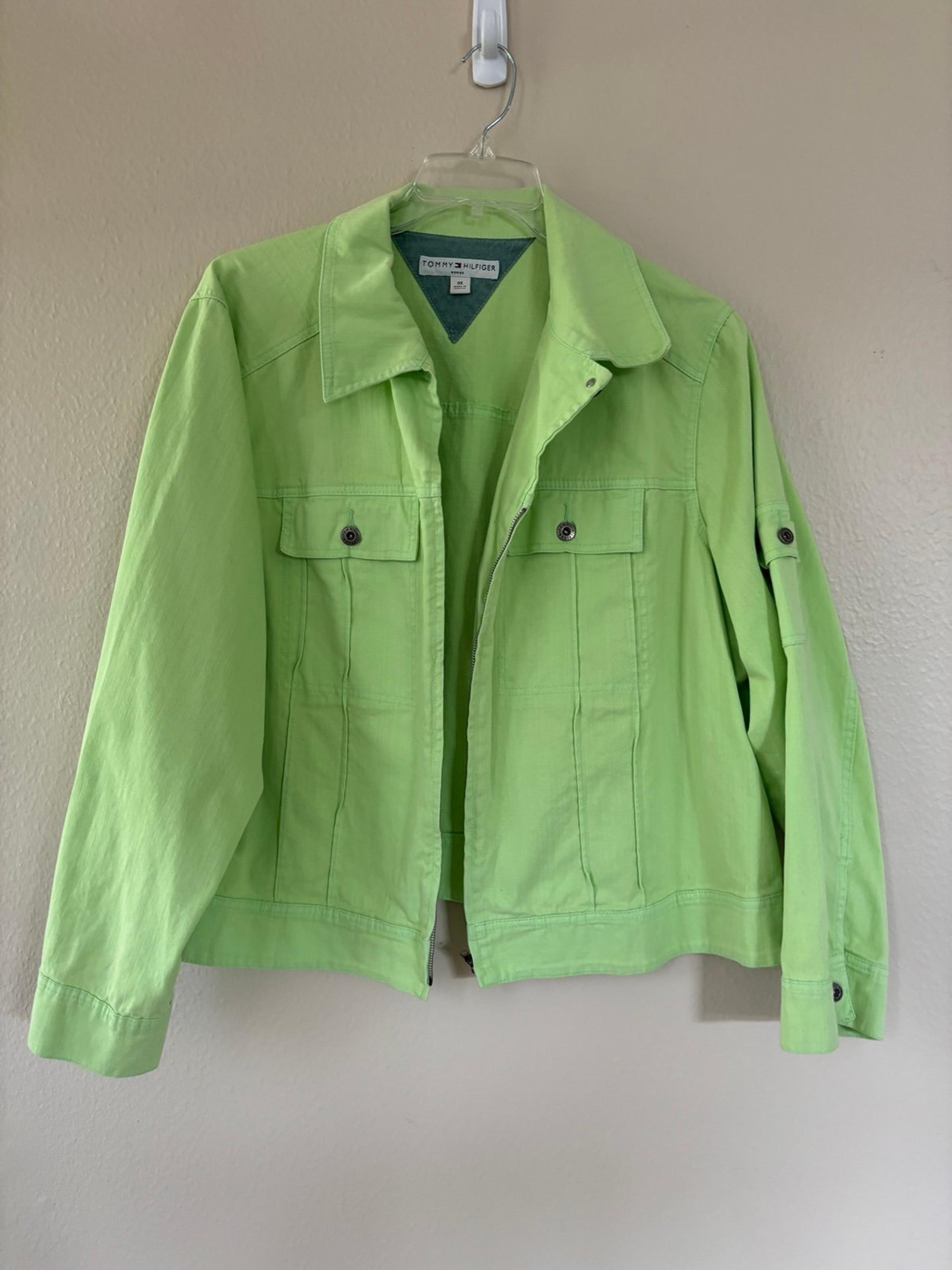 Tommy Hilfiger Plus Size Lime Crop Denim Zip Up Jacket 3X Like New