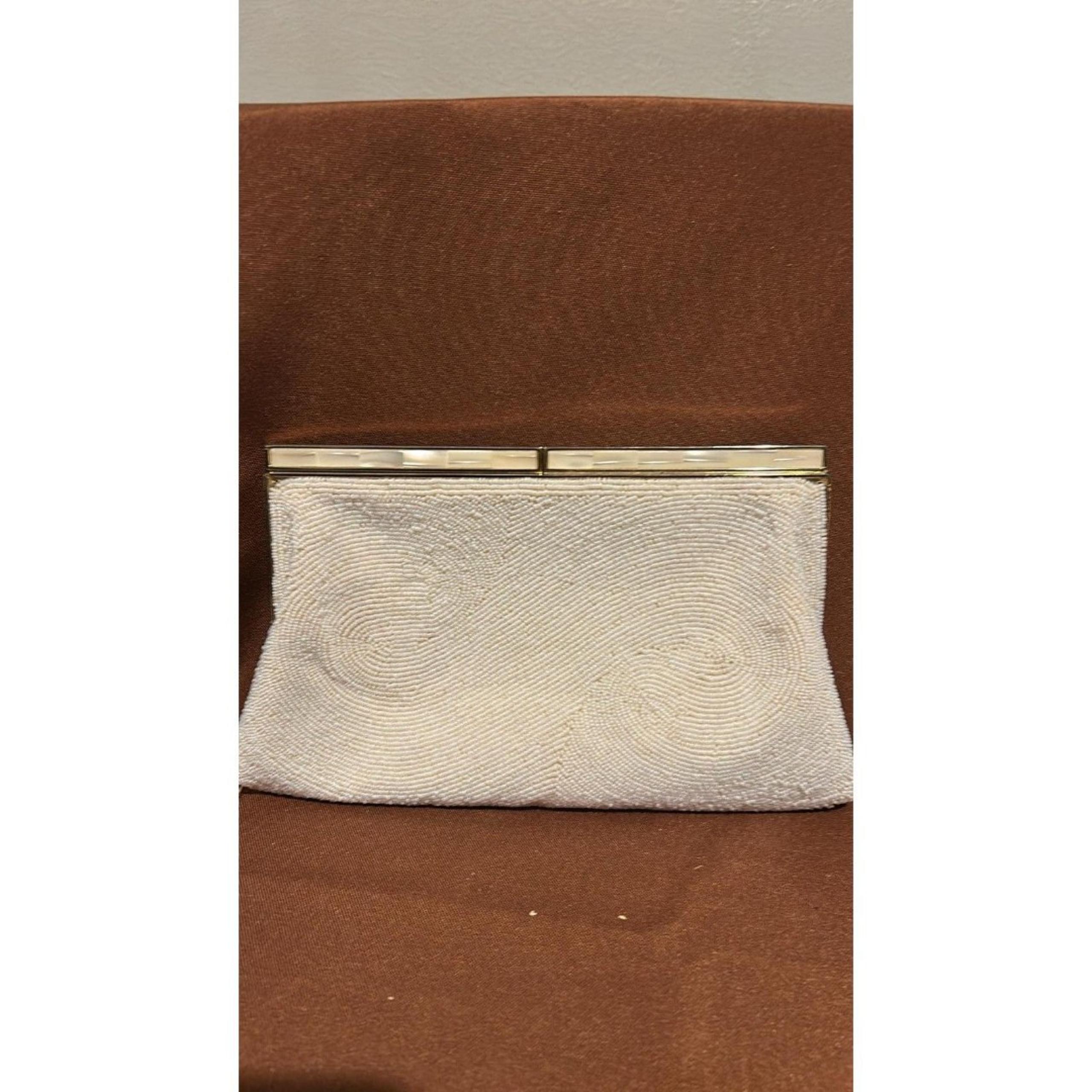 Vintage Walborg White Beaded Clutch Purse With Mirror