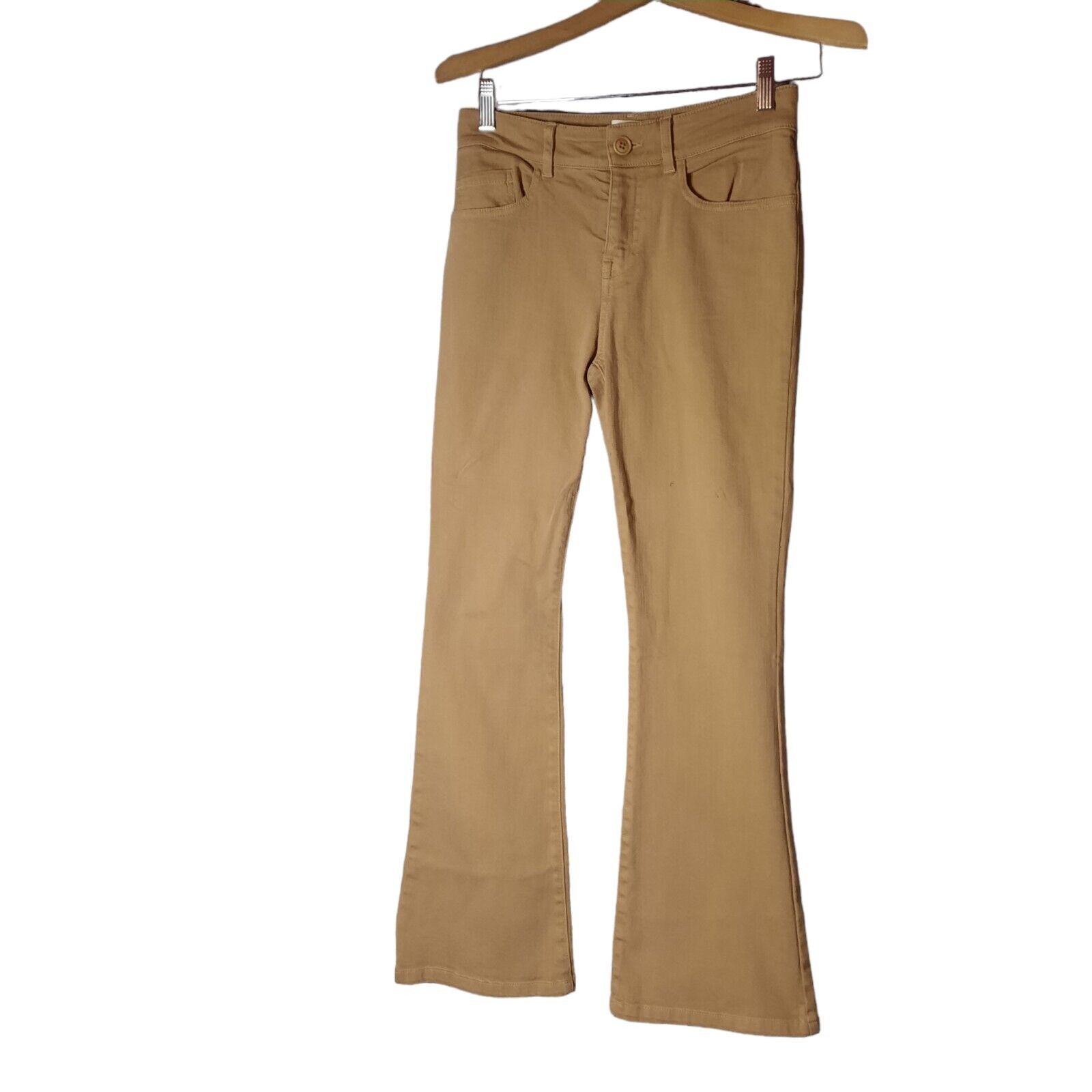Nili Lotan Womens Size 00 Celia Flare Mid Rise Jean Tan Wide Leg