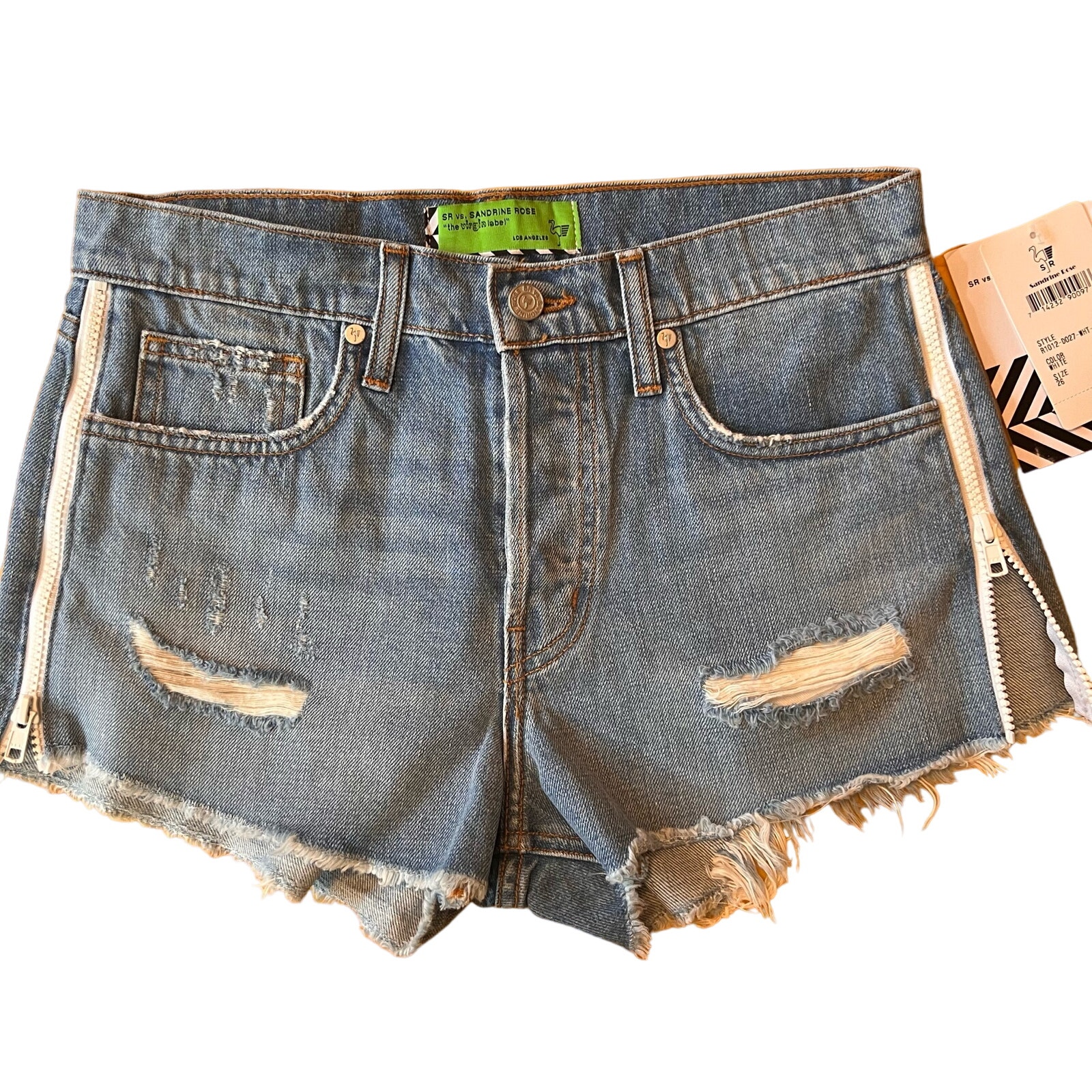 Sandrine Rose by Free People Sz 26 Denim Cut-offs with Zipper Detail NEW w/Tags!