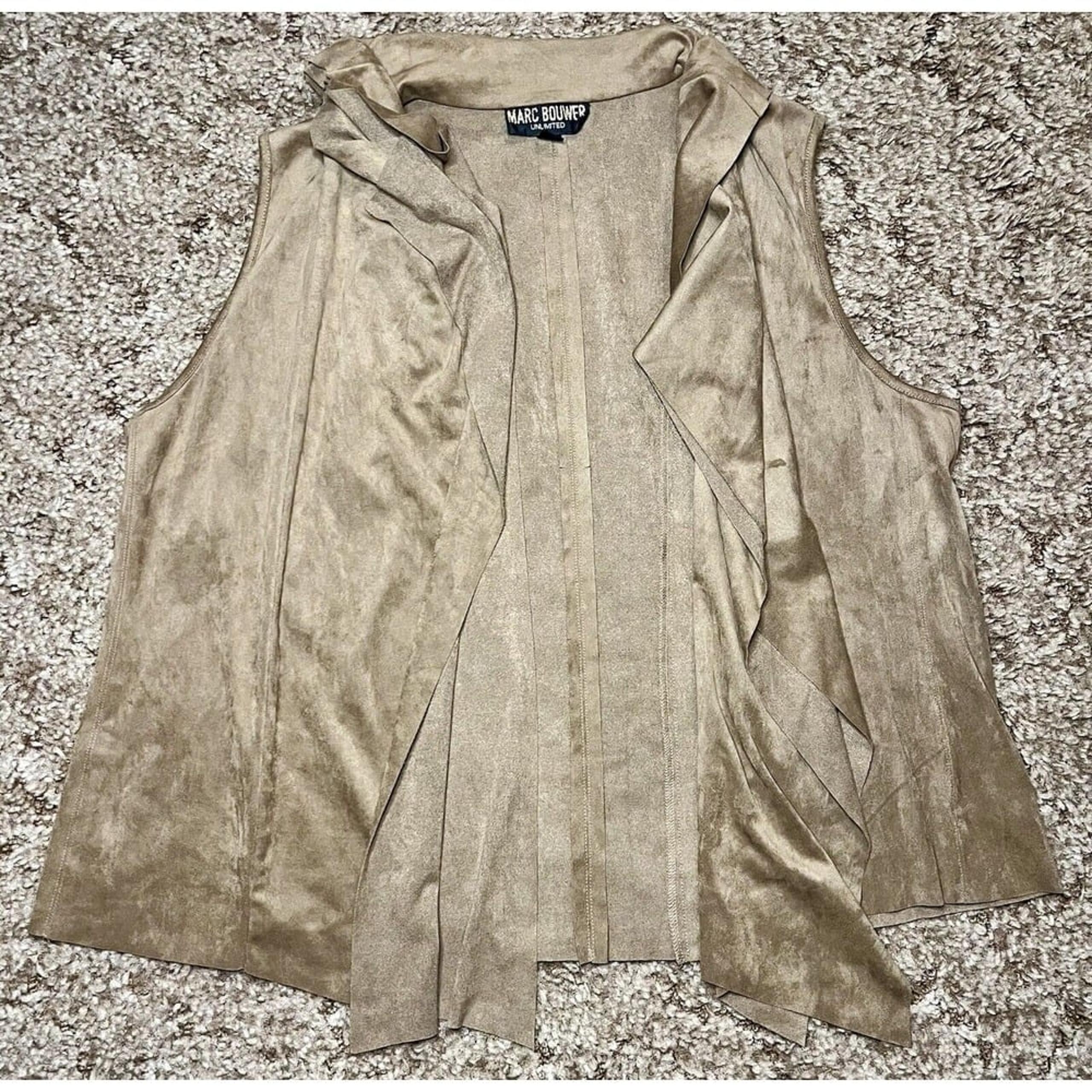 Marc Bouwer Vest Cardigan Womens 1X Brown Tan Faux Suede Sleeveless Open