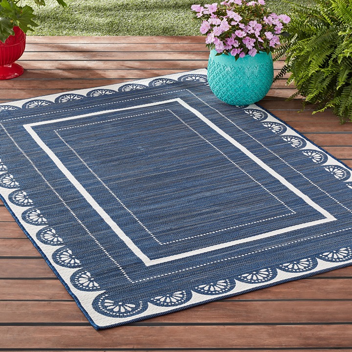 6' x 9' Navy & Cream Scallop Outdoor Rug---ds^