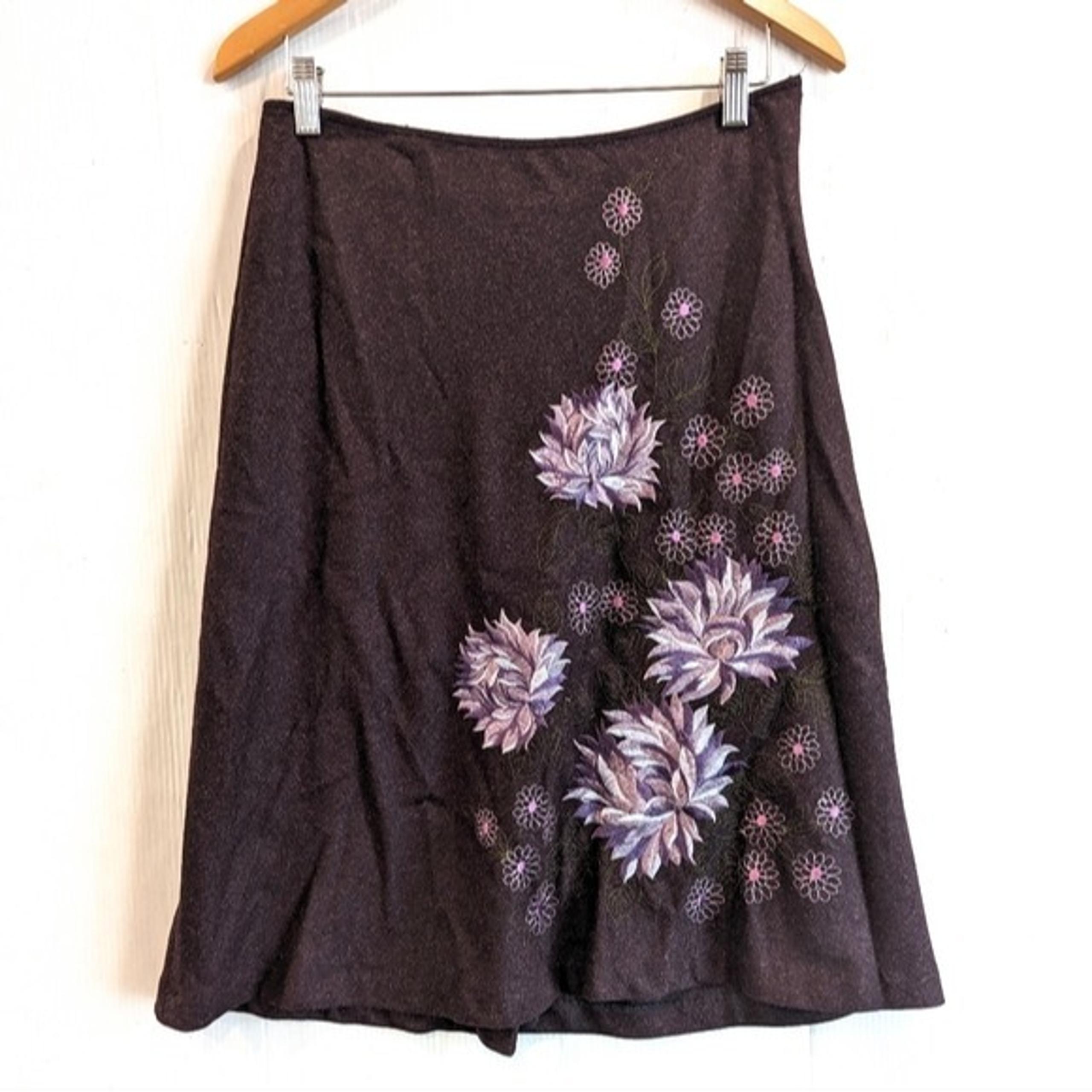 WILLI SMITH embroidered flower plum wool blend a-line midi skirt