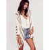 FREE PEOPLE Striped Cream & Brown Long Cardigan Sweater, Size M Medium