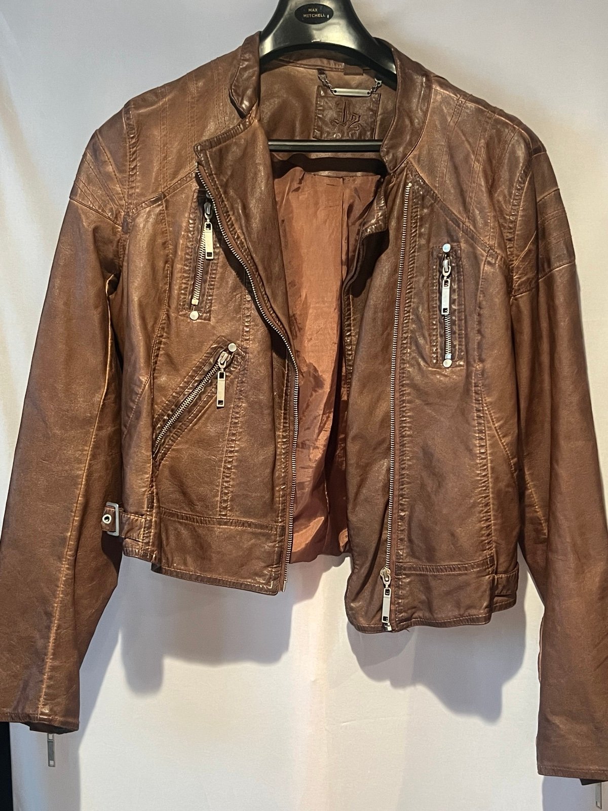 J2 Faux Leather Moto Jacket Womens Brown Full Zip Size XL.!