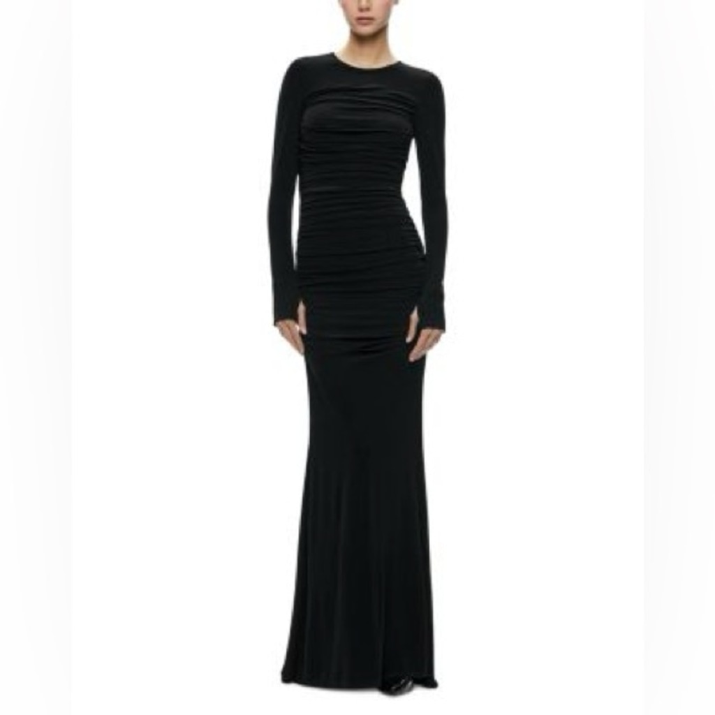 Alice + Olivia Katherina Crewneck Long-Sleeve Gown