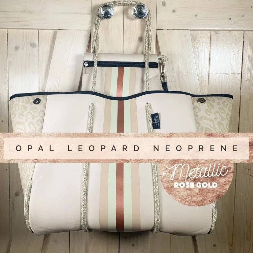 waterproof tote bag Opal Leopard Rose 2.0 cream + metallic rose-gold & mint nwt