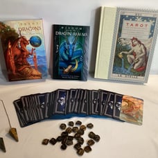 Divination Bundle - Dragon Tarot Deck Book + Manual, Two Scries & Set of Runes