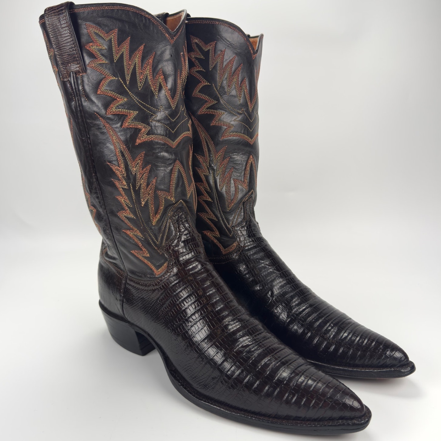 Vintage Justin Boots Exotic Lizard Brown Cowboy Boots Men's Size 10A