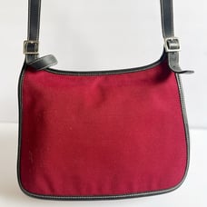 Coach Vintage Red Denim Flap Saddle Black Leather Crossbody Bag Shoulder Purse