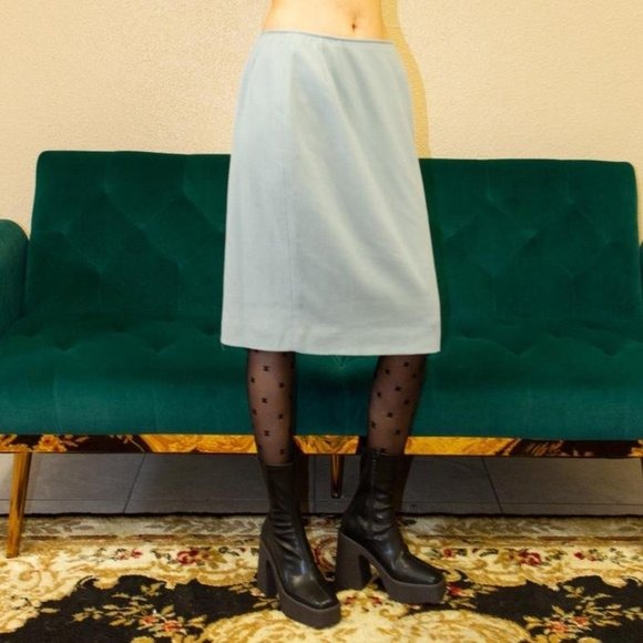 Vintage Emanuel Ungaro Pencil Wool Midi Skirt in Mint Green